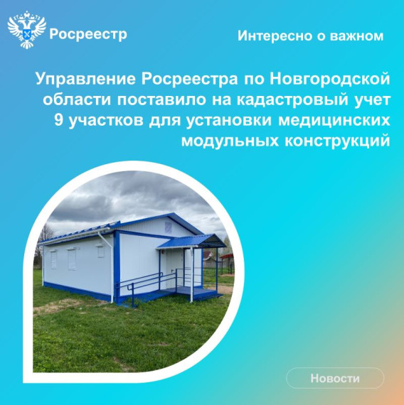 Росреестр информирует: В Новгородской области на 9 земельных участках появятся медицинские модульные конструкции.